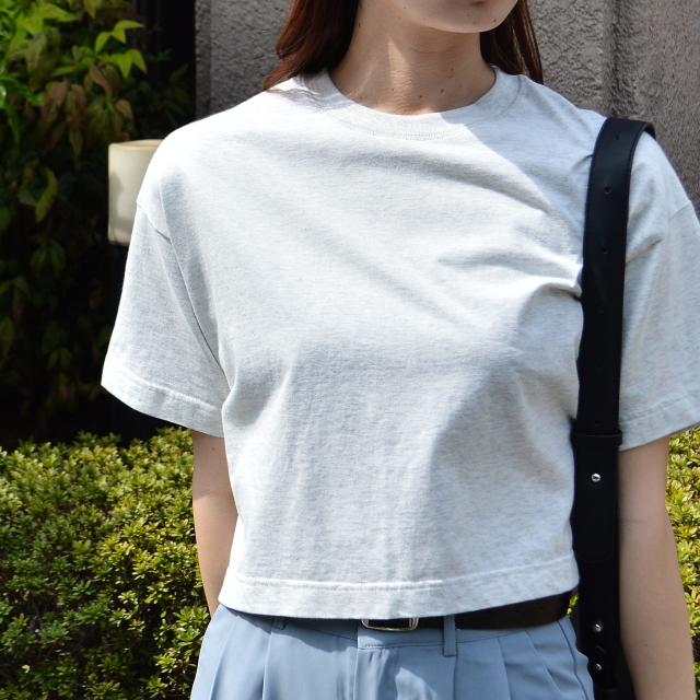 コットン無地ベーシック半袖ショート丈Tシャツ