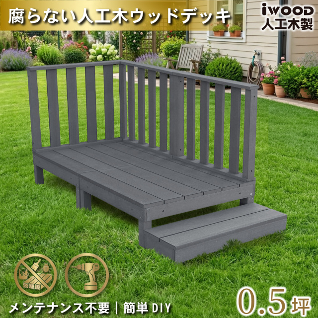 ウッドデッキ　人工木製　0.5坪　[6点セット]　ブラック　A2d3h1sB　アイウッドデッキ　ハイタイプ　A90B　3hB