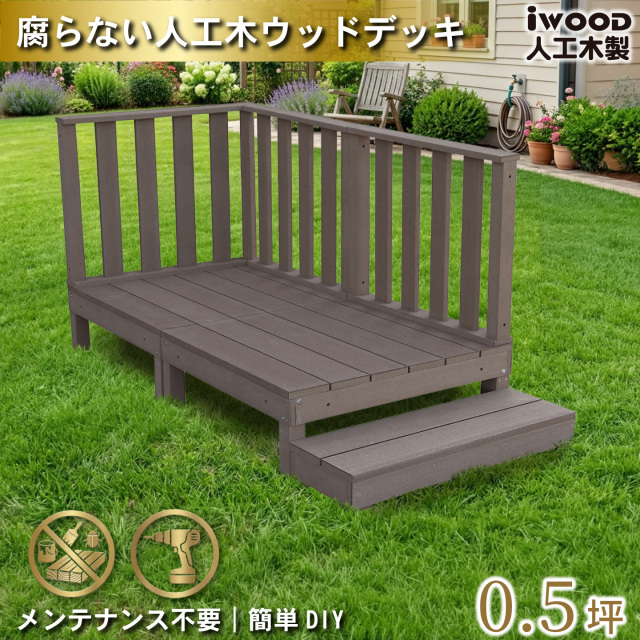 ウッドデッキ　人工木製　0.5坪　[6点セット]　ダークブラウン　A2d3h1sD　アイウッドデッキ　ハイタイプ　A90D　3hD