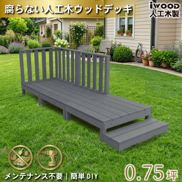 ウッドデッキ　人工木製　0.75坪　[7点セット]　ブラック　A3d3h1sB　アイウッドデッキ　ハイタイプ　A90B　3hB