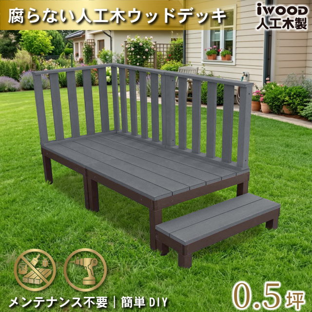 ウッドデッキPLUS　人工木+アルミ製　0.5坪　[6点セット]　ブラック　P2d3h1sPB　アイウッドデッキPLUS　ハイタイプ＆ステップPLUS　P90B　3HB