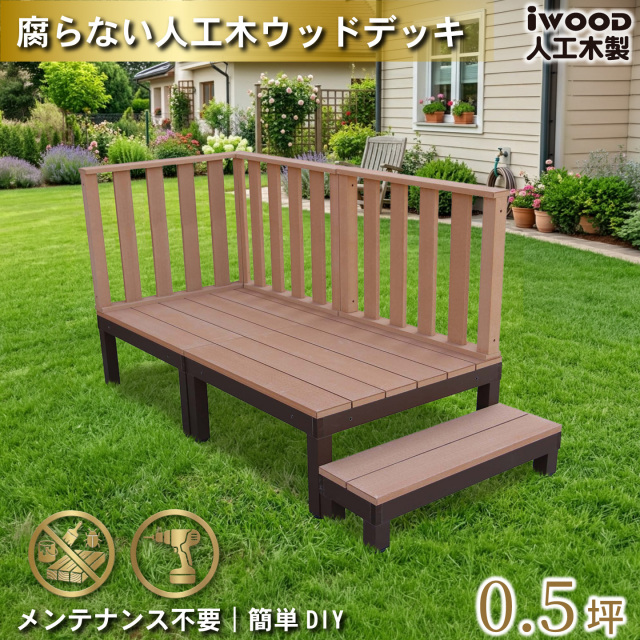 ウッドデッキPLUS　人工木+アルミ製　0.5坪　[6点セット]　ナチュラル　P2d3h1sPN　アイウッドデッキPLUS　ハイタイプ＆ステップPLUS　P90N　3HN