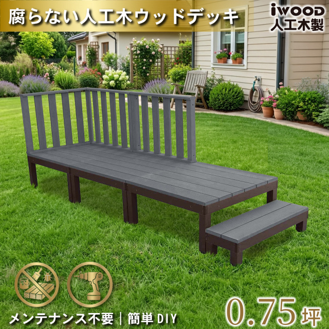 ウッドデッキPLUS　人工木+アルミ製　0.75坪　[7点セット]　ブラック　P3d3h1sPB　アイウッドデッキPLUS　ハイタイプ＆ステップPLUS　P90B　3HB