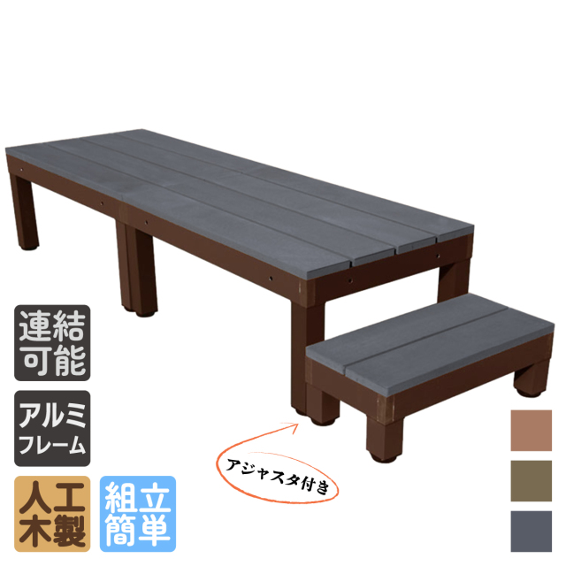 ウッドデッキPLUS60系　人工木＋アルミ製　ブラック◆　[3点セット]　約1.1平米　60P2d1s598PB　アイウッドデッキPLUS60系　598mmステップPLUS60系　P60B