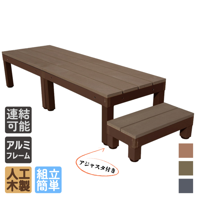 ウッドデッキPLUS60系　人工木＋アルミ製　ダークブラウン■　[3点セット]　約1.1平米　60P2d1s598PD　アイウッドデッキPLUS60系　598mmステップPLUS60系　P60D