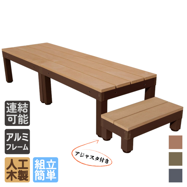 ウッドデッキPLUS60系　人工木＋アルミ製　ナチュラル◯　[3点セット]　約1.1平米　60P2d1s598PN　アイウッドデッキPLUS60系　598mmステップPLUS60系　P60N