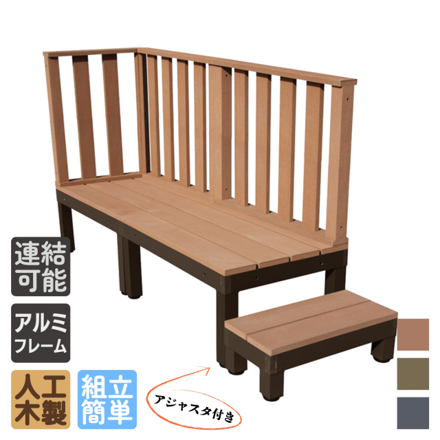 ウッドデッキPLUS60系　人工木＋アルミ製　ナチュラル◯　[6点セット]　約1.1平米　60P2d3h1s598PN　デッキPLUS60系　ハイフェンス＆598ステップPLUS60系　P60D