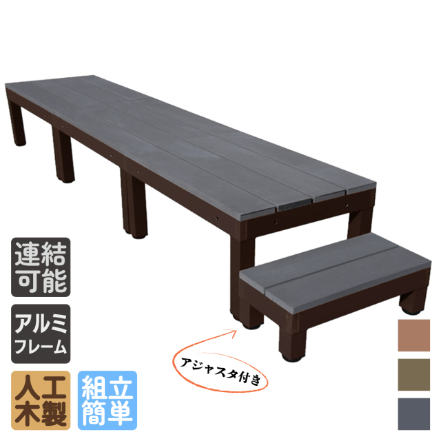 ウッドデッキPLUS60系　人工木＋アルミ製　ブラック　[4点セット]　約1.62平米　60P3d1s598PB　アイウッドデッキPLUS60系　598mmステップPLUS60系　P60B