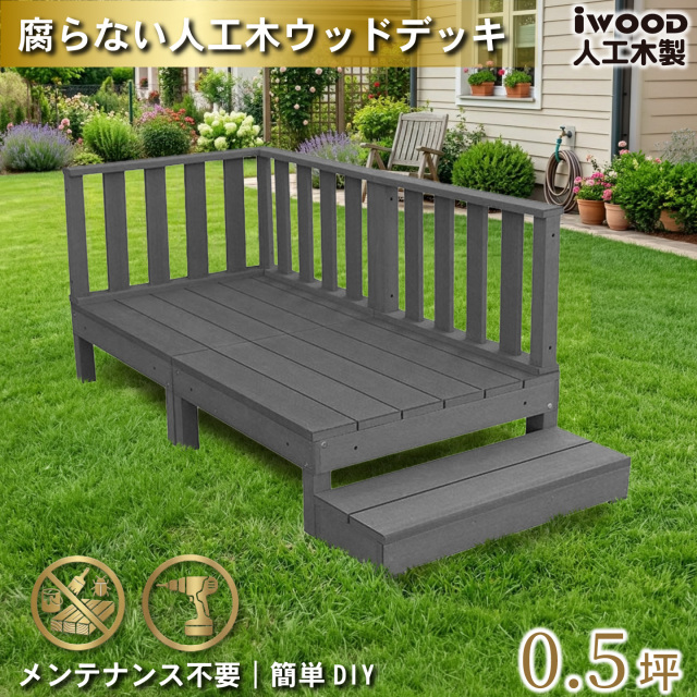 ウッドデッキ　人工木製　0.5坪　[6点セット]　ブラック　A2d3f1sB　アイウッドデッキ　ローフェンスタイプ　A90B