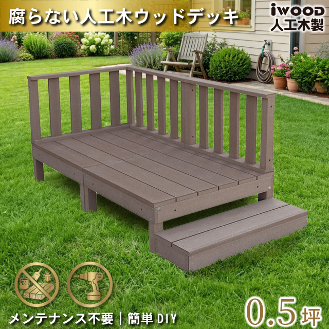 ウッドデッキ　人工木製　0.5坪　[6点セット]　ダークブラウン　A2d3f1sD　アイウッドデッキ　ローフェンスタイプ　A90D