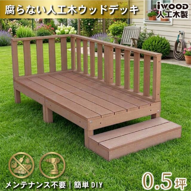 ウッドデッキ　人工木製　0.5坪　[6点セット]　ナチュラル　A2d3f1sN　アイウッドデッキ　ローフェンスタイプ　A90N