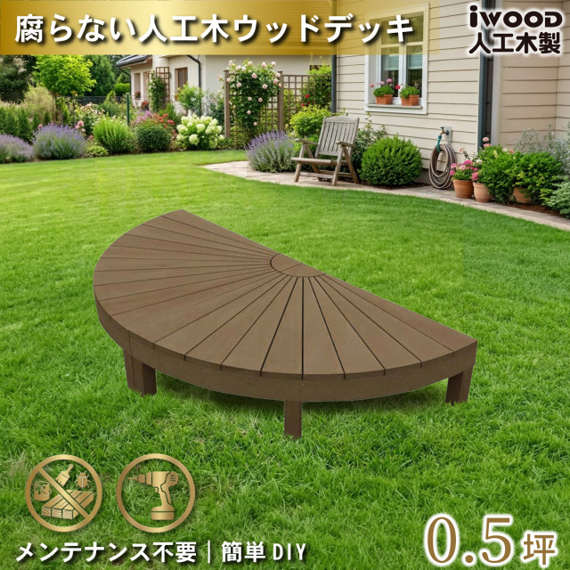 ウッドデッキ　人工木製　ダークブラウン　[2点セット]　2eD　アイウッドデッキラウンド　R90D