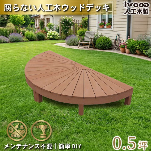 ウッドデッキ　人工木製　ナチュラル　[2点セット]　2eN　アイウッドデッキラウンド　R90N