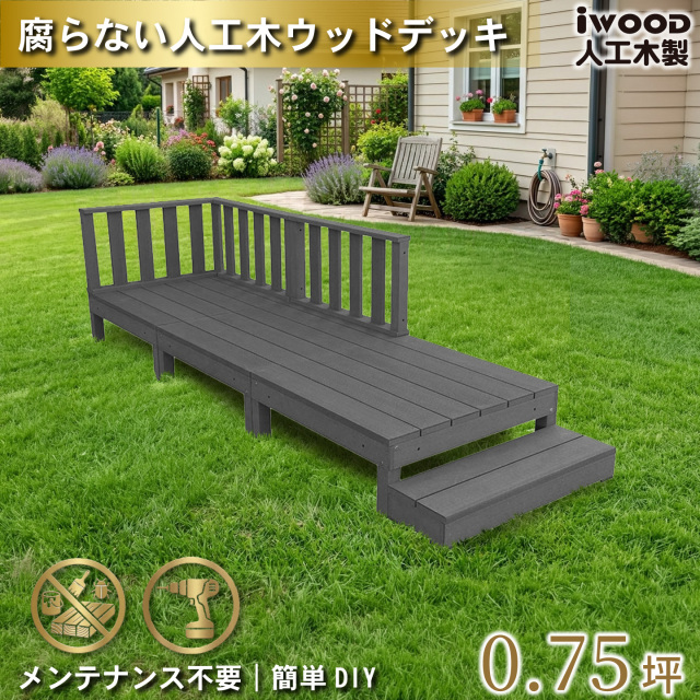 ウッドデッキ　人工木製　0.75坪　[7点セット]　ブラック　A3d3f1sB　アイウッドデッキ　ローフェンスタイプ　A90B