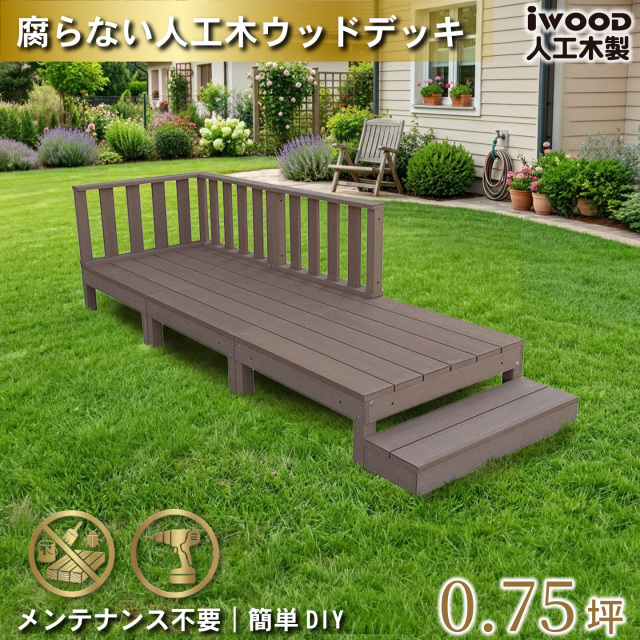 ウッドデッキ　人工木製　0.75坪　[7点セット]　ダークブラウン　A3d3f1sD　アイウッドデッキ　ローフェンスタイプ　A90D