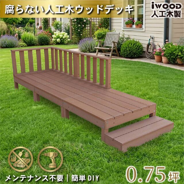 ウッドデッキ　人工木製　0.75坪　[7点セット]　ナチュラル　A3d3f1sN　アイウッドデッキ　ローフェンスタイプ　A90N