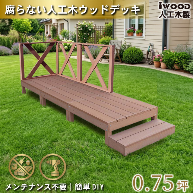 ウッドデッキ　人工木製　0.75坪　[7点セット]　ナチュラル　A3d3xh1sN　アイウッドデッキ　ハイXタイプ　A90N　3XHN