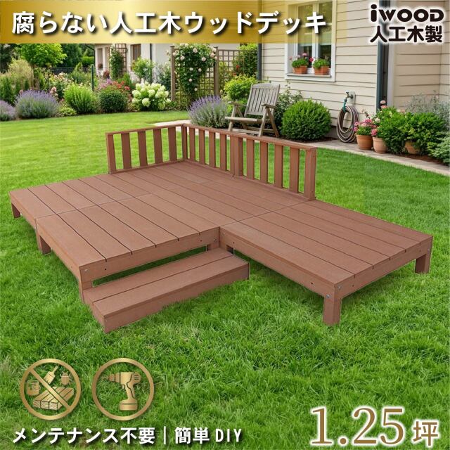 ウッドデッキ　人工木製　1.25坪　[9点セット]　ナチュラル　A5d3f1sN　アイウッドデッキ　ローフェンスタイプ　A90N