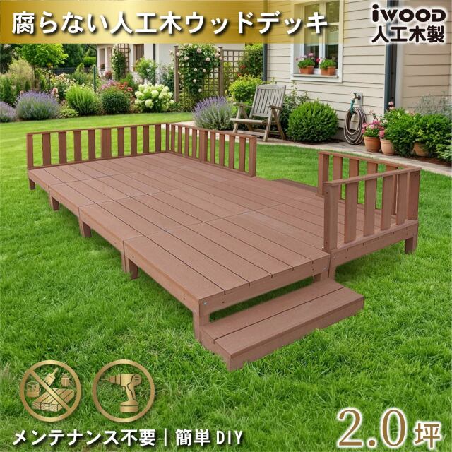 ウッドデッキ　人工木製　1.5坪　[16点セット]　ナチュラル　A8d6f2sN　アイウッドデッキ　ローフェンスタイプ　A90N