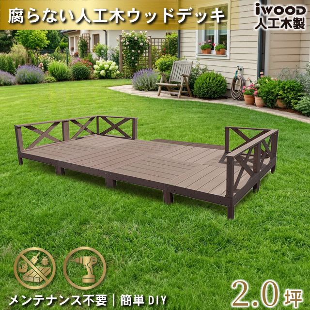 ウッドデッキ　人工木製　1.5坪　[16点セット]　ダークブラウン　A8d6x2sD　アイウッドデッキ　ローXタイプ　A90D　XD