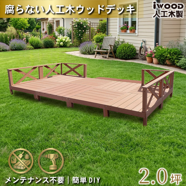 ウッドデッキ　人工木製　1.5坪　[16点セット]　ナチュラル　A8d6x2sN　アイウッドデッキ　ローXタイプ　A90N　XN