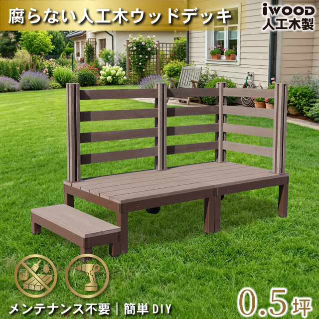 ウッドデッキPLUS　人工木+アルミ製　0.5坪　[6点セット]　ダークブラウン　P2d3bd1sPD　アイウッドデッキPLUS　ボーダータイプ　P90D　BDD