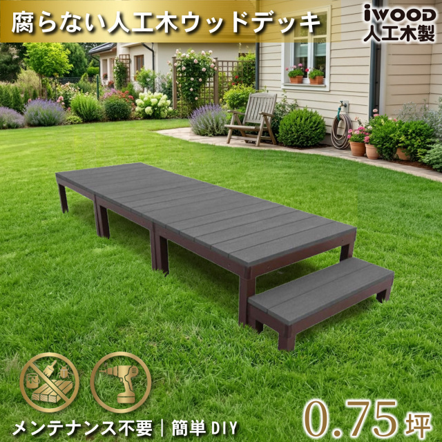 ウッドデッキPLUS　人工木+アルミ製　0.75坪　[4点セット]　ブラック　P3d1sPB　アイウッドデッキPLUS　ステップPLUSセット P90B
