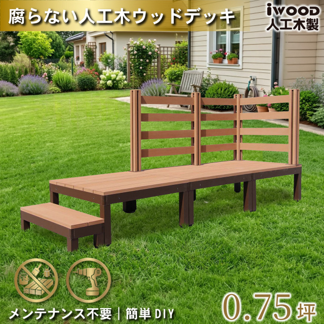 ウッドデッキPLUS　人工木+アルミ製　0.75坪　[7点セット]　ナチュラル　P3d3bd1sPN　アイウッドデッキPLUS　ボーダータイプ　P90N　BDN