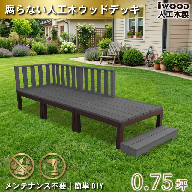 ウッドデッキPLUS　人工木+アルミ製　0.75坪　[7点セット]　ブラック　P3d3f1sPB　アイウッドデッキPLUS　ローフェンス＆ステップ　P90B　3fB