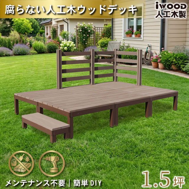 ウッドデッキPLUS　人工木+アルミ製　1.5坪　[10点セット]　ダークブラウン　P6d3bd1sPD　アイウッドデッキPLUS　ボーダータイプ　P90D　BDD