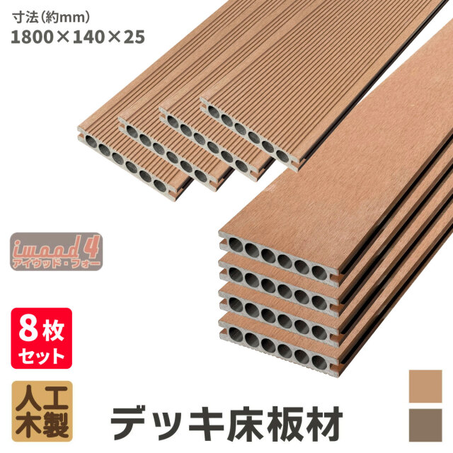 アイウッド・フォー　デッキ床板材　8本セット　ナチュラル　長1800 × 厚25 × 幅140　14025N　igardenオリジナル商品