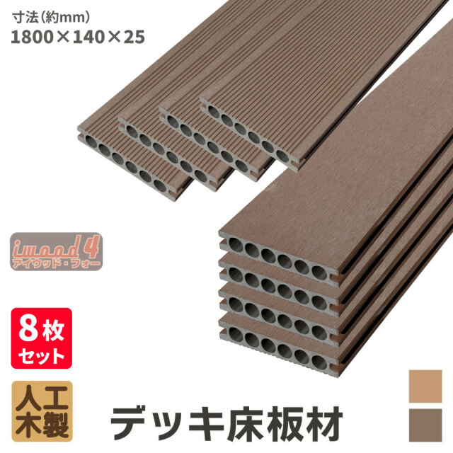 アイウッド・フォー　デッキ床板材　8本セット　ダークブラウン　長1800 × 厚25 × 幅140　14025N　igardenオリジナル商品