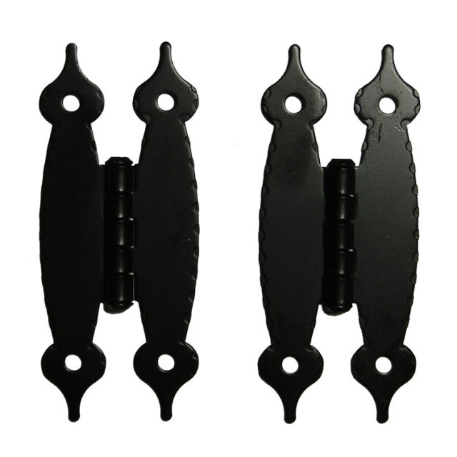 ウエスタン蝶番1組波柄黒色スチール製ビス付