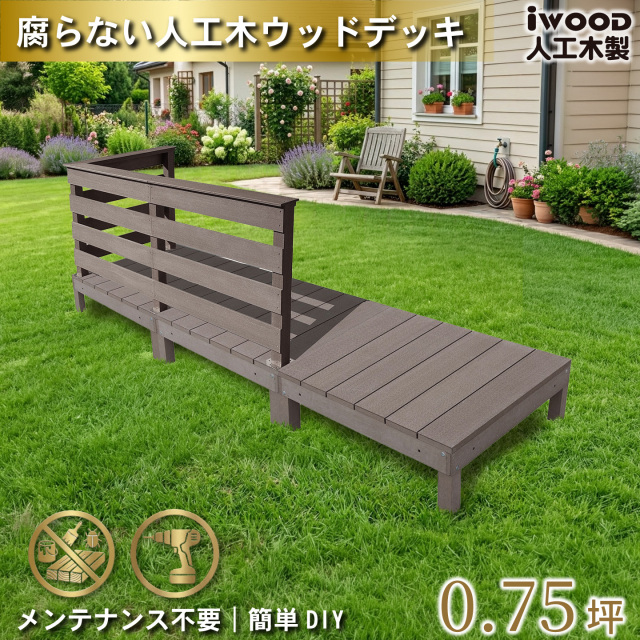 ウッドデッキ 0.75坪 樹脂製 フェンス手摺り付き 横ボーダータイプ [3枚セット] ダークブラウン 3d3hbd-db オリジナル アイウッド人工木製 人工木 組立式 布団干し 掃き出し窓 アウトドアリビング 高耐候性