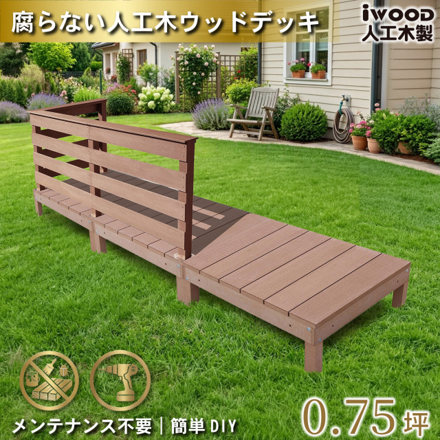 ウッドデッキ 0.75坪 樹脂製 フェンス手摺り付き 横ボーダータイプ [3枚セット] ナチュラル 3d3hbd-n オリジナル アイウッド人工木製 人工木 組立式 布団干し 掃き出し窓 アウトドアリビング 高耐候性