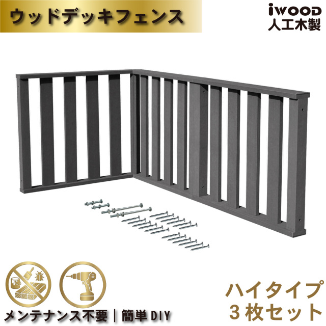 7月15日から発送 ウッドデッキフェンス　人工木製　ハイタイプ　ブラック　[3枚セット]　H800mm　W900mm　3HB　igardebkオリジナル商品