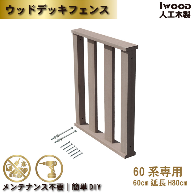 ウッドデッキフェンス　人工木製　60系ハイタイプ　延長用　ダークブラウン　60-1hdb　W598×D86×H800