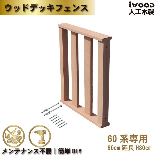 ウッドデッキフェンス　人工木製　60系ハイタイプ　延長用　ナチュラル　60-1hn　W598×D86×H800