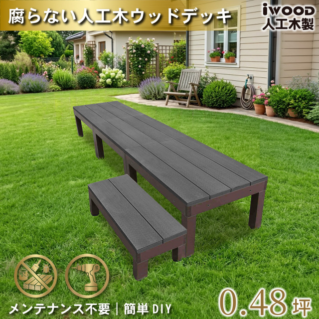 ウッドデッキPLUS60系　人工木＋アルミ製　ブラック　[4点セット]　約1.62平米　60P3d1sPB　アイウッドデッキPLUS60系　ステップPLUSセット　P60B