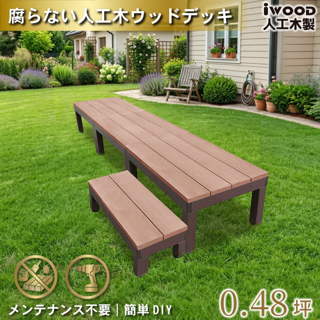 ウッドデッキPLUS60系　人工木＋アルミ製　ナチュラル　[4点セット]　約1.62平米　60P3d1sPN　アイウッドデッキPLUS60系　ステップPLUSセット　P60N