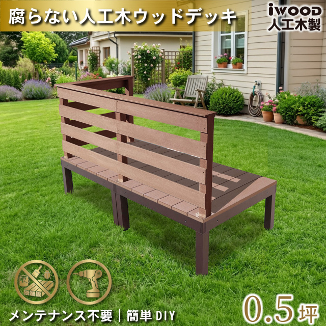 ウッドデッキplus 0.5坪 樹脂製床板 フェンス手摺り付き 横ボーダータイプ [3枚セット] ナチュラル plus2d3hbd-n アルミ合金フレーム オリジナル アイウッド人工木製 人工木 組立式 布団干し 掃き出し窓 アウトドアリビング 高耐候性