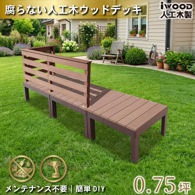 ウッドデッキplus 0.75坪 樹脂製床板 フェンス手摺り付き 横ボーダータイプ [3枚セット] ナチュラル plus3d3hbd-n アルミ合金フレーム オリジナル アイウッド人工木製 人工木 組立式 布団干し 掃き出し窓 アウトドアリビング 高耐候性