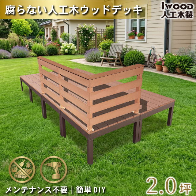 ウッドデッキplus 2.0坪 樹脂製床板 フェンス手摺り付き 横ボーダータイプ [3枚セット] ナチュラル plus8d3hbd-n アルミ合金フレーム オリジナル アイウッド人工木製 人工木 組立式 布団干し 掃き出し窓 アウトドアリビング 高耐候性