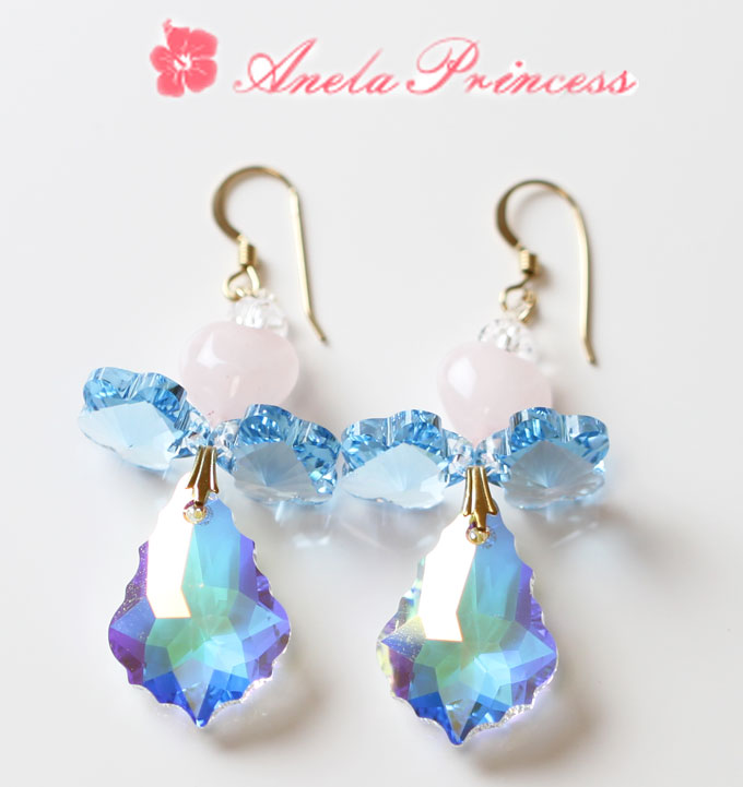 天使のスワロフスキーピアス【アクアマリン＆クリスタル】