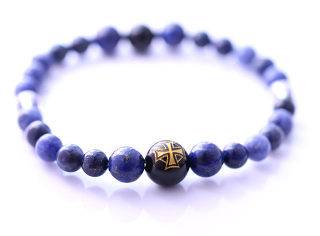 男女兼用☆ケルト十字架ソーダライト、ラピスラズリパワーストーンブレスレット