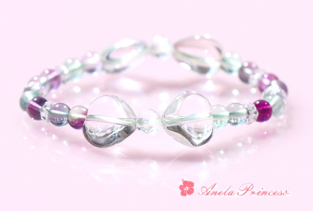 ハワイのマナ入り【フローライト】リボンパワーストーンブレスレット