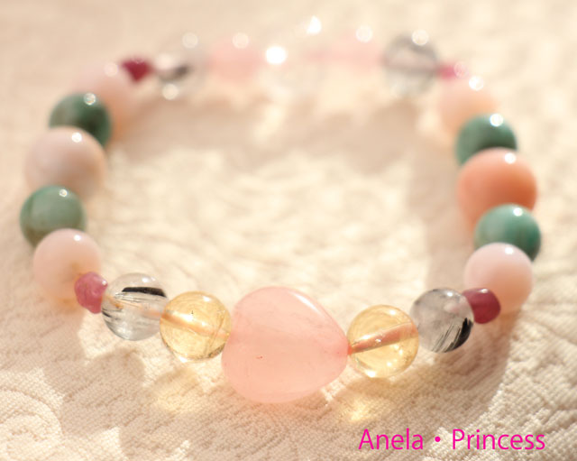 エメラルドとピンクオパール、ピンクトルマリン、ピンクカルサイト美と癒し心身の浄化パワーストーンブレスレット