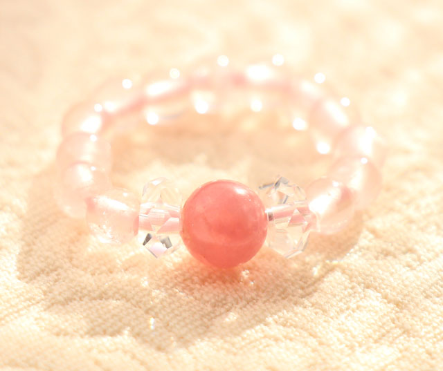 高品質濃い色インカローズとローズクォーツのパワーストーンリング