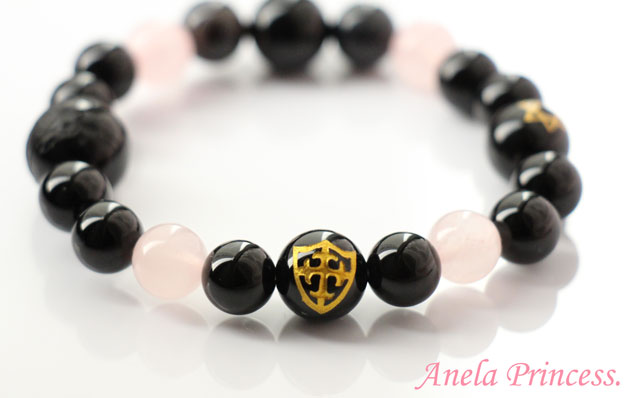 ドラゴンの守り盾・守護浄化オニキスパワーストーンブレスレット（ピンク）