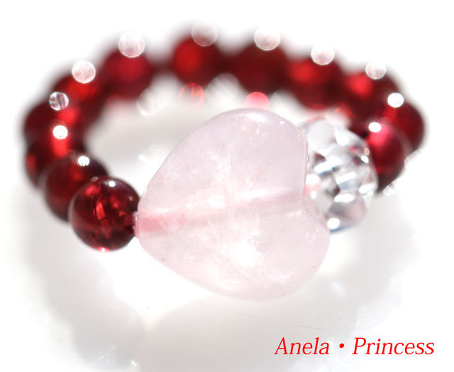 愛とハートの妖精ガーネット、ローズクォーツパワーストーンリング